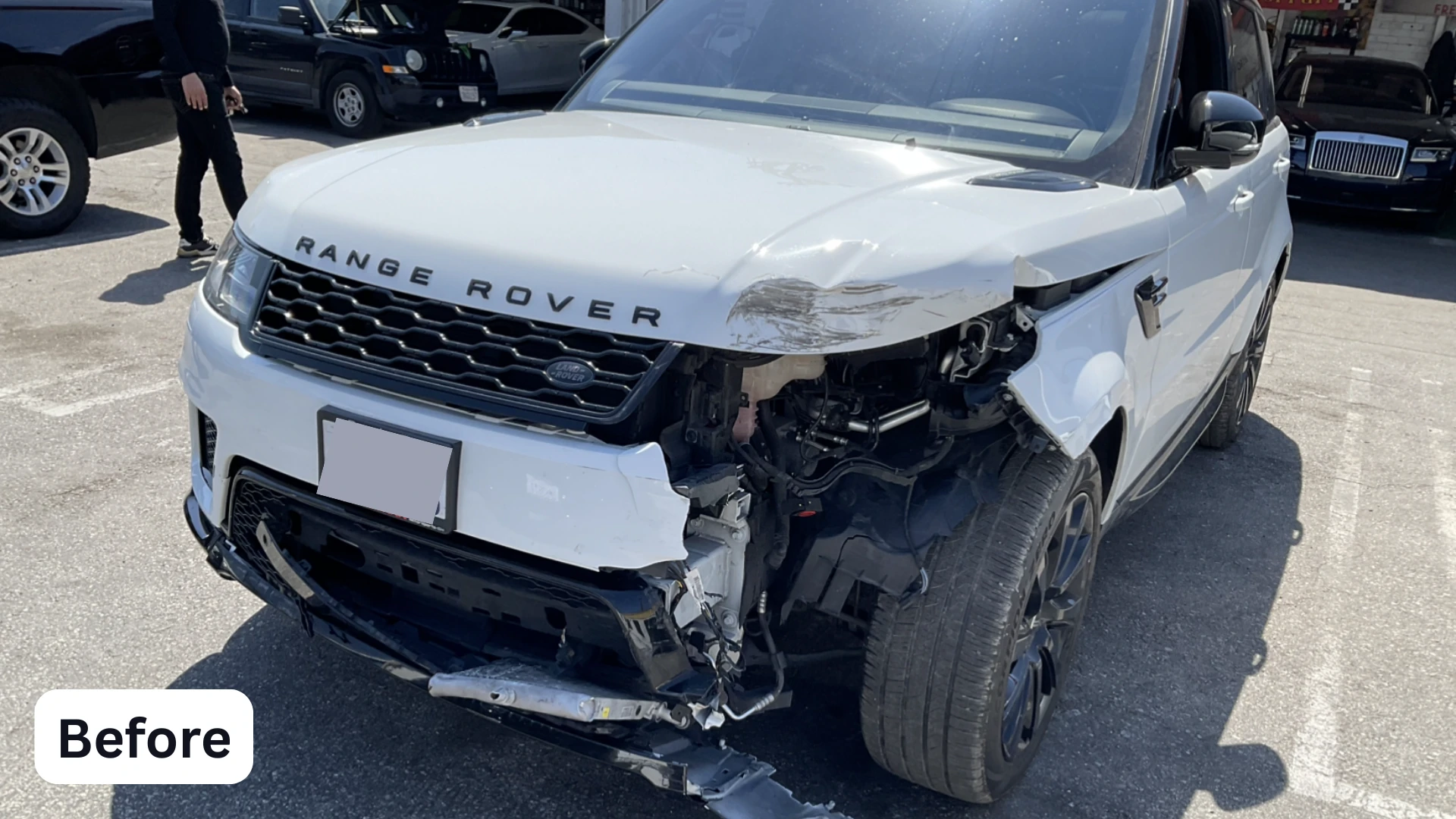Range Rover Before Restoration Front End Damage